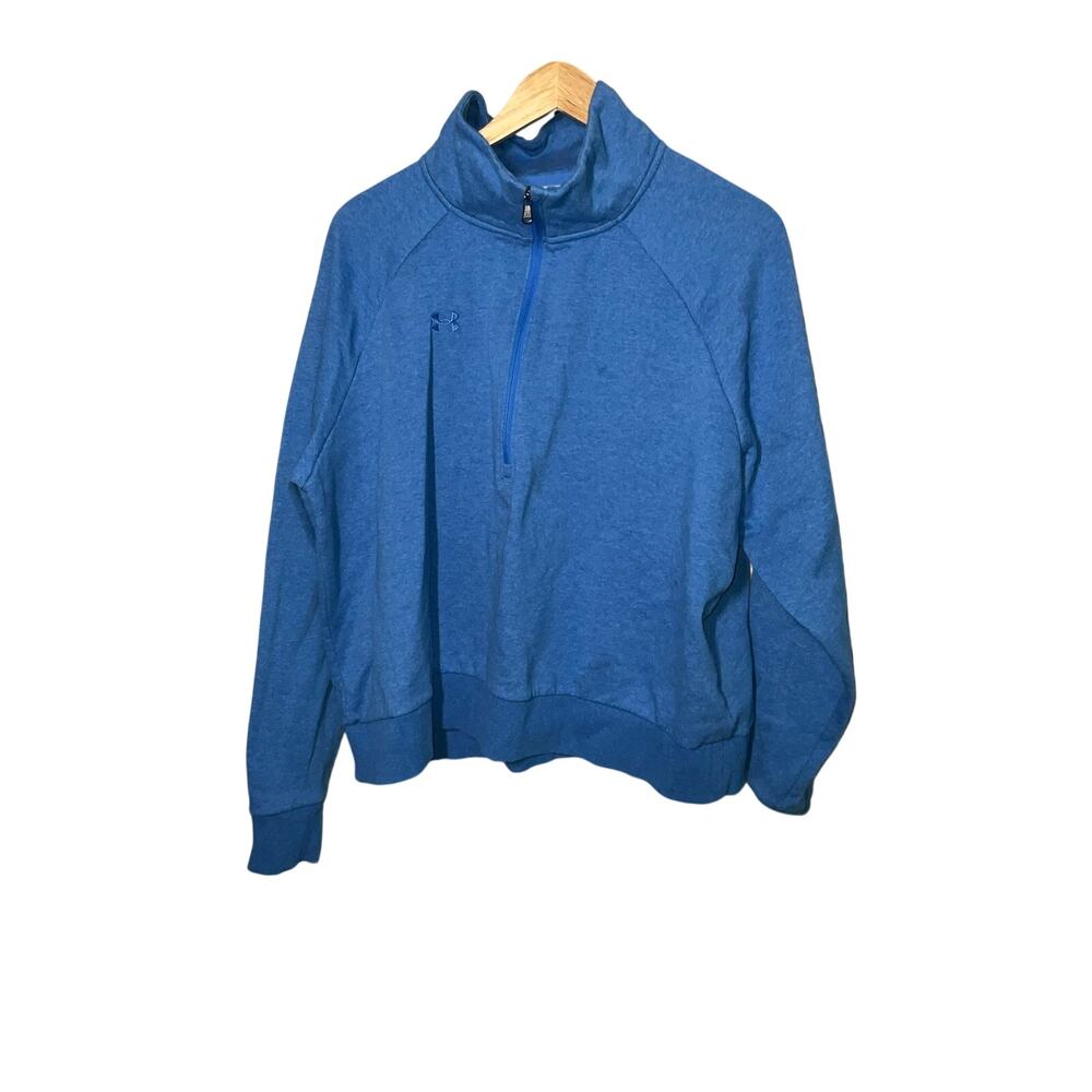 Under Armour Blue Heather Rival Cropped Fleece Quarter 1/4 Zip Jacket Size 2XL